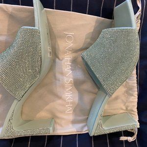 NEW SIMKHAI Asia 90MM Crystal-Embellished Leather Mules Seafoam Green